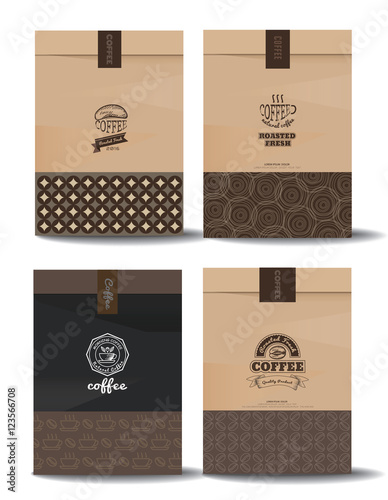 paper package design mock up template.cafe and restaurant packaging. coffee badge logo. vector template. vintage style.