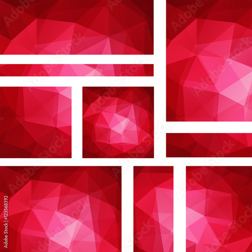 Vector banners set with polygonal abstract red triangles. Abstract polygonal low poly banners