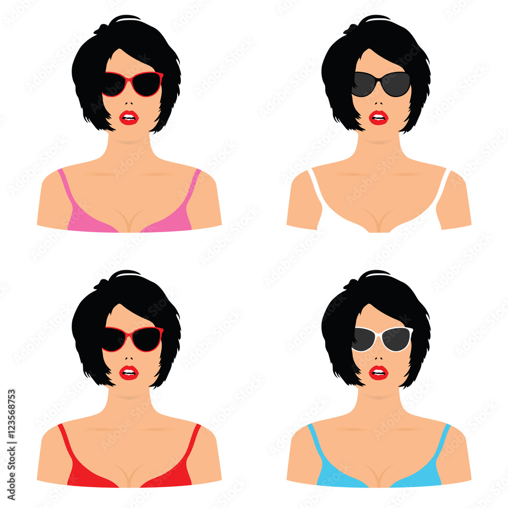 woman head desire with sunglasses set illustration woman head desire with sunglasses set illustration
