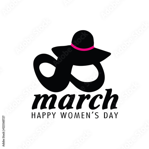 happy 8 march icon with hat illustration in black