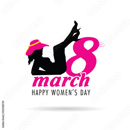 happy 8 march with woman pretty and hat icon illustration
