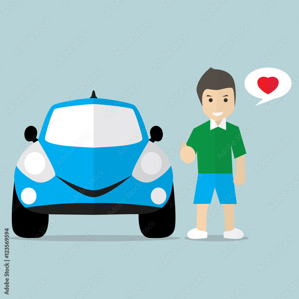 Man with lovely car flat style, vector illustration Man with lovely car flat style, vector illustration