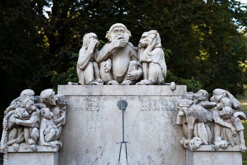 three monkey monument in Denantou Park, Lausanne, Switzerland photo