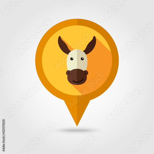 Donkey flat pin map icon. Animal head vector