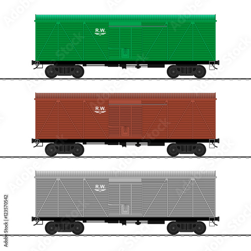 Cargo train cars. Railway carriage. vector
