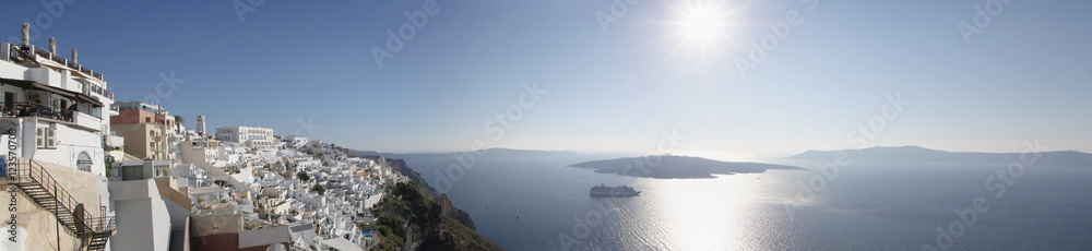 Fototapeta premium panoramic view on Fira town and caldera on Santorini