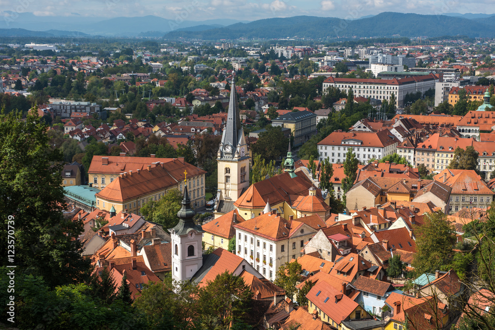 Panoramic aerial view of Ljualjana, the capital of Slovenia