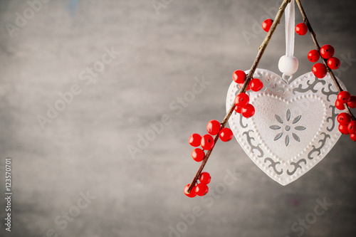 Branch with red berries, Christmas decor.
