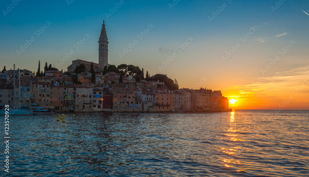 Old town of Rovinj at sunset, Istrian Peninsula, Croatia