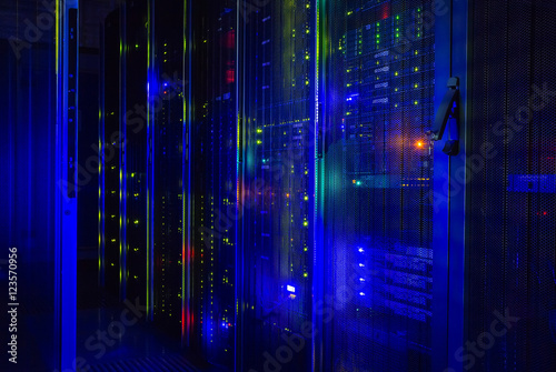Fototapeta Naklejka Na Ścianę i Meble -  fantastic view of the mainframe in data center rows