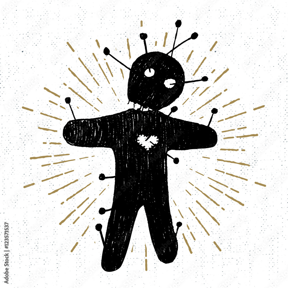 Naklejka premium Hand drawn Halloween icon with a textured voodoo doll vector illustration.