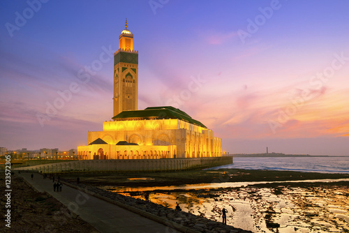Fotografie Hassan II Mosque during the sunset in Casablanca, Morocco