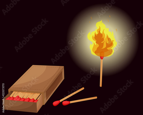 Matchbox and lighted match