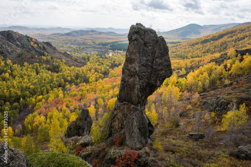 Chertov palec (Devil's finger) 40 meters height rock in South Urals, Russia