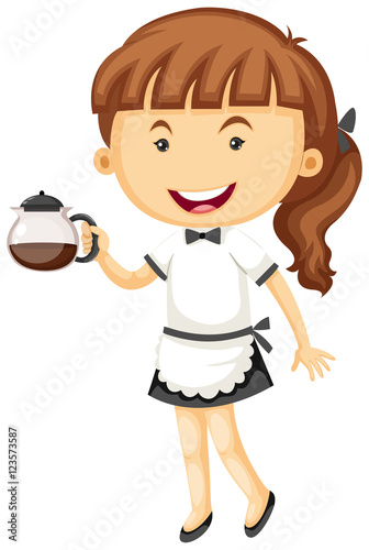 Waitress serving pot of tea