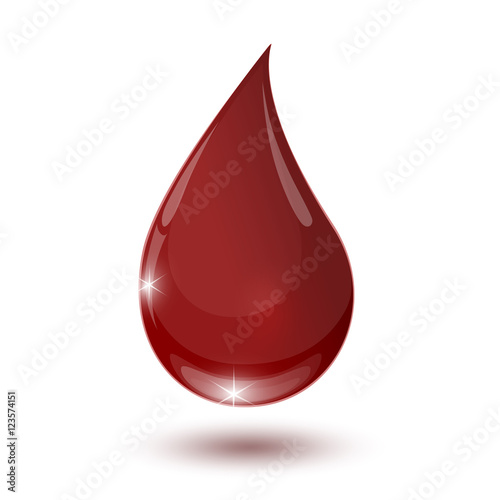 large glossy red drop of blood isolated