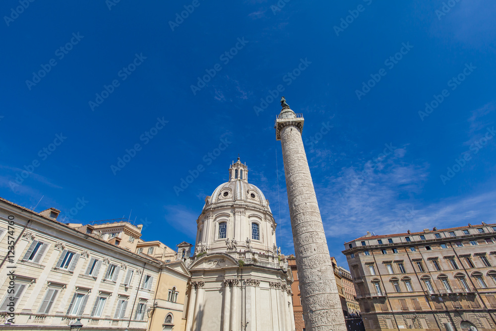 Santa Maria di Loreto church and Trajan column in Rome