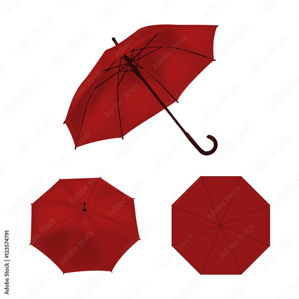 Dark red burgundy umbrella isolated vector on the white background