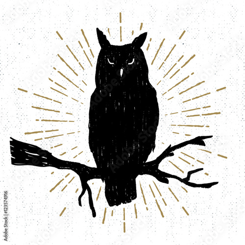 Hand drawn Halloween icon with a textured owl vector illustration.