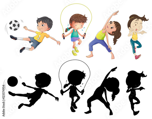 People doing different sports set with silhouette