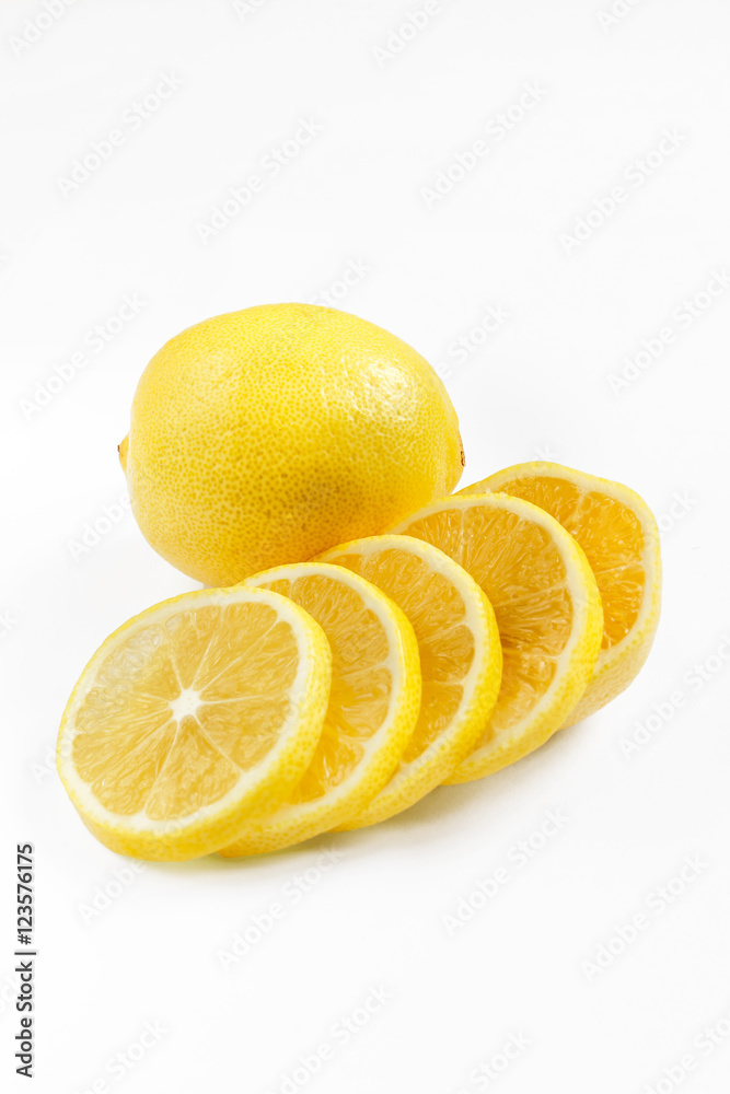 Slices of fresh lemon isolated on white background Slices of fresh lemon isolated on white background