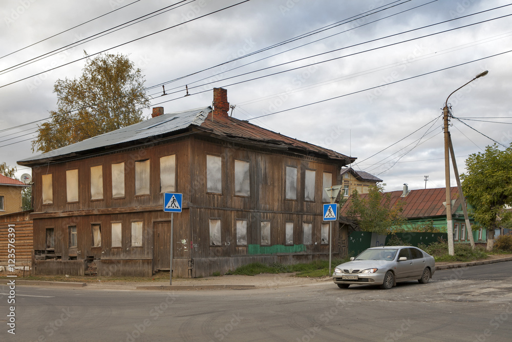 Wooden architecture of Kostroma town, historical town famous by its old architecture, popular landmark.