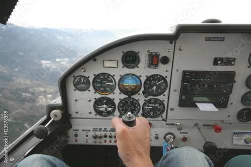 Light aircraft cockpit pilot's view of the instrument panel (Rallye 110)