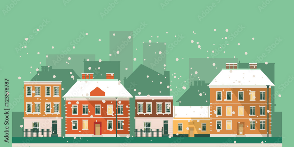 Winter - flat design urban landscape illustration