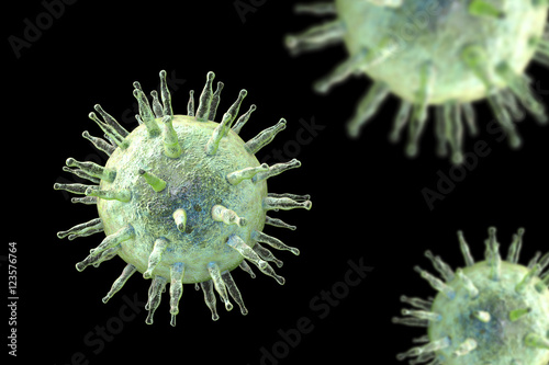 Epstein-Barr virus EBV, a herpes virus which causes infectious mononucleosis and Burkitt's lymphoma isolated on black background. 3D illustration photo