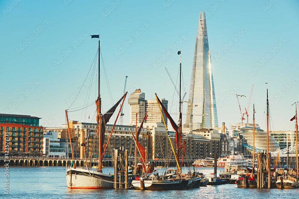 Old part of London with skyscraper The Shard