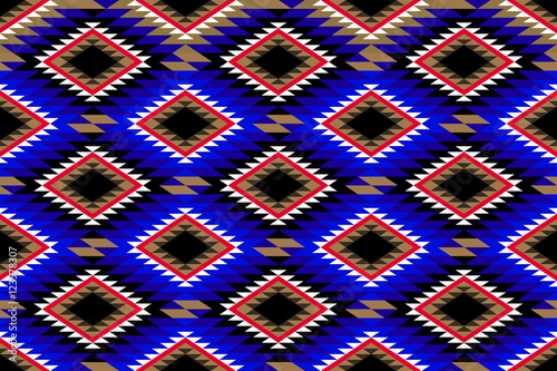 Blue And ZigZag Red Traditional Rustic Rug
