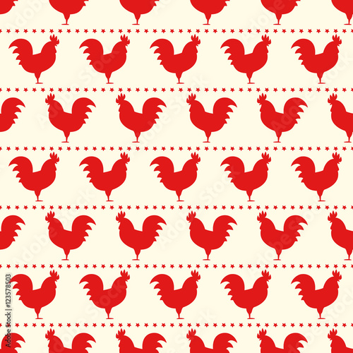 Red rooster seamless pattern. Symbol of 2017 year. Chinese New Year of the Rooster. Oriental happy new year illustration.