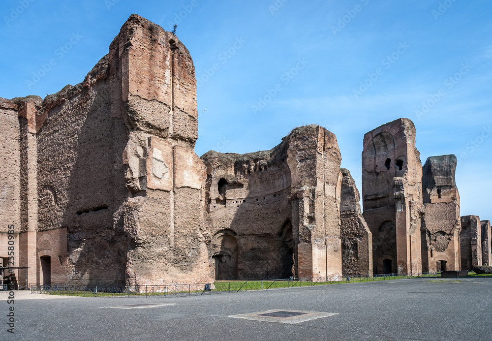 Caracalla or Baths of Caracalla front view,Rome, Italy