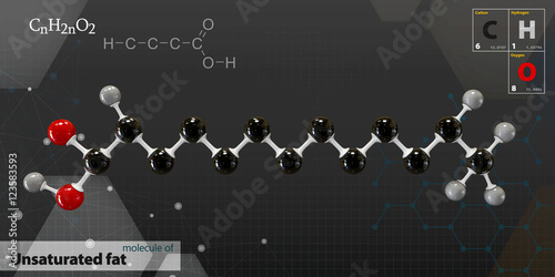 Illustration of Unsaturated fat Molecule isolated gray backgroun