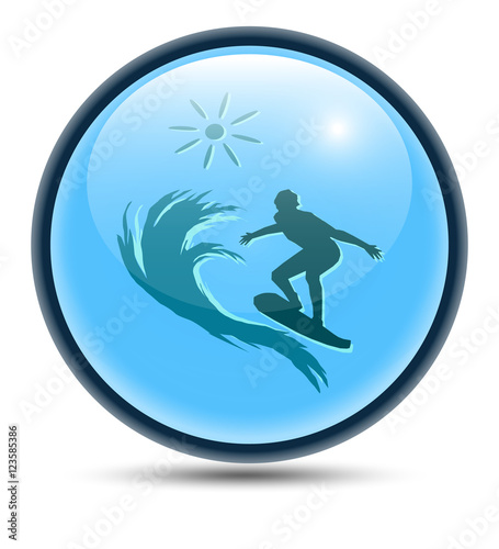Spherical icon of water recreation. Glossy button.