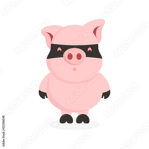 cute flat pig character with mask