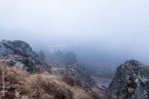 Landscape with fog in Penha Garcia. Portugal. photo