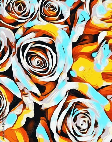 blue orange white and yellow roses texture abstract background