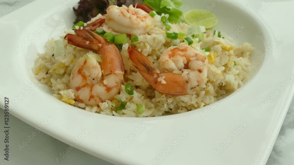 Fried rice with shrimp on top
Fried rice with shrimp on top