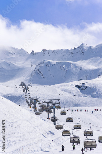 Ski lifts, pistes and skiers in Alpine ski resort Obergurgl Hochgurgl in Tirol, Austria photo