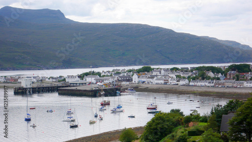 village and harbor on the cost in the Scottish highlands