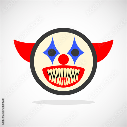 Creepy clown. Evil scary halloween monster, joker character. Isolated vector illustration