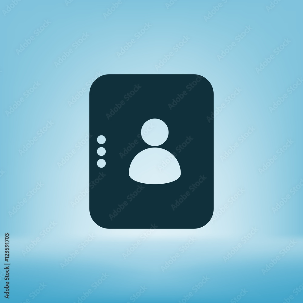 Flat paper cut style icon of an address book