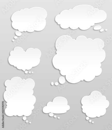 set icons clouds, texts box, idea box, vector illustration on a light background.