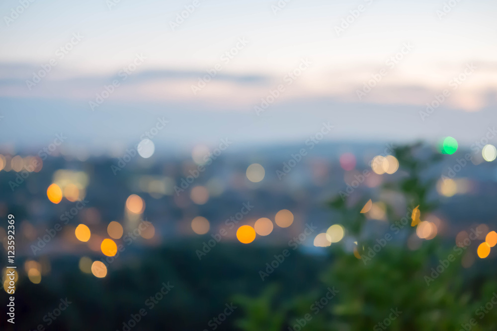 blurred city light at sunset
