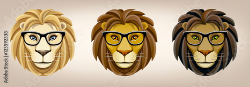 Lion head in glasses. Icon. 