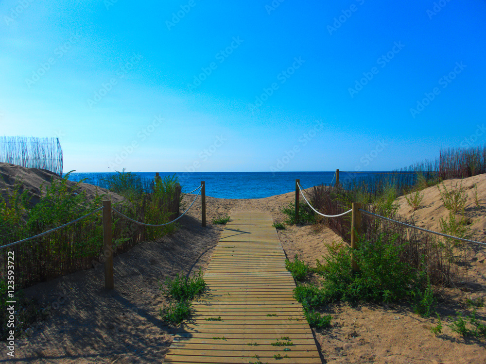 Fototapeta premium Holzsteg zum Strand
