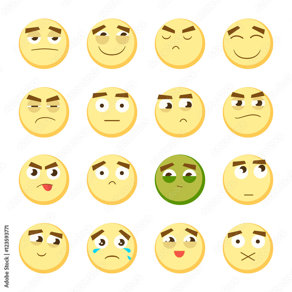 Emoticon set. Collection of Emoji. 3d emoticons. Smiley face icons isolated on white background. Vector Emoticon set. Collection of Emoji. 3d emoticons. Smiley face icons isolated on white background. Vector