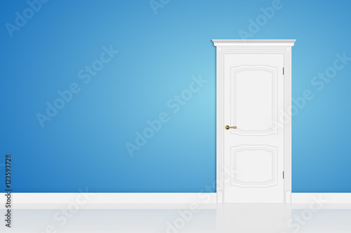 Blue abstract 3D geometrical design door in interior. Vector 