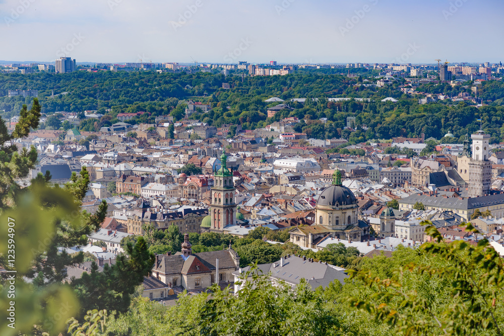 The historical part of Lviv. View from the High Castle